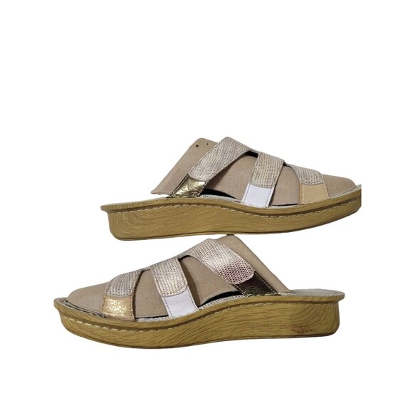 Alegria Venice Casual Slip On Gold Leather Wedge Sandals VEN-293 Womens EU37 US7 - Picture 3 of 10